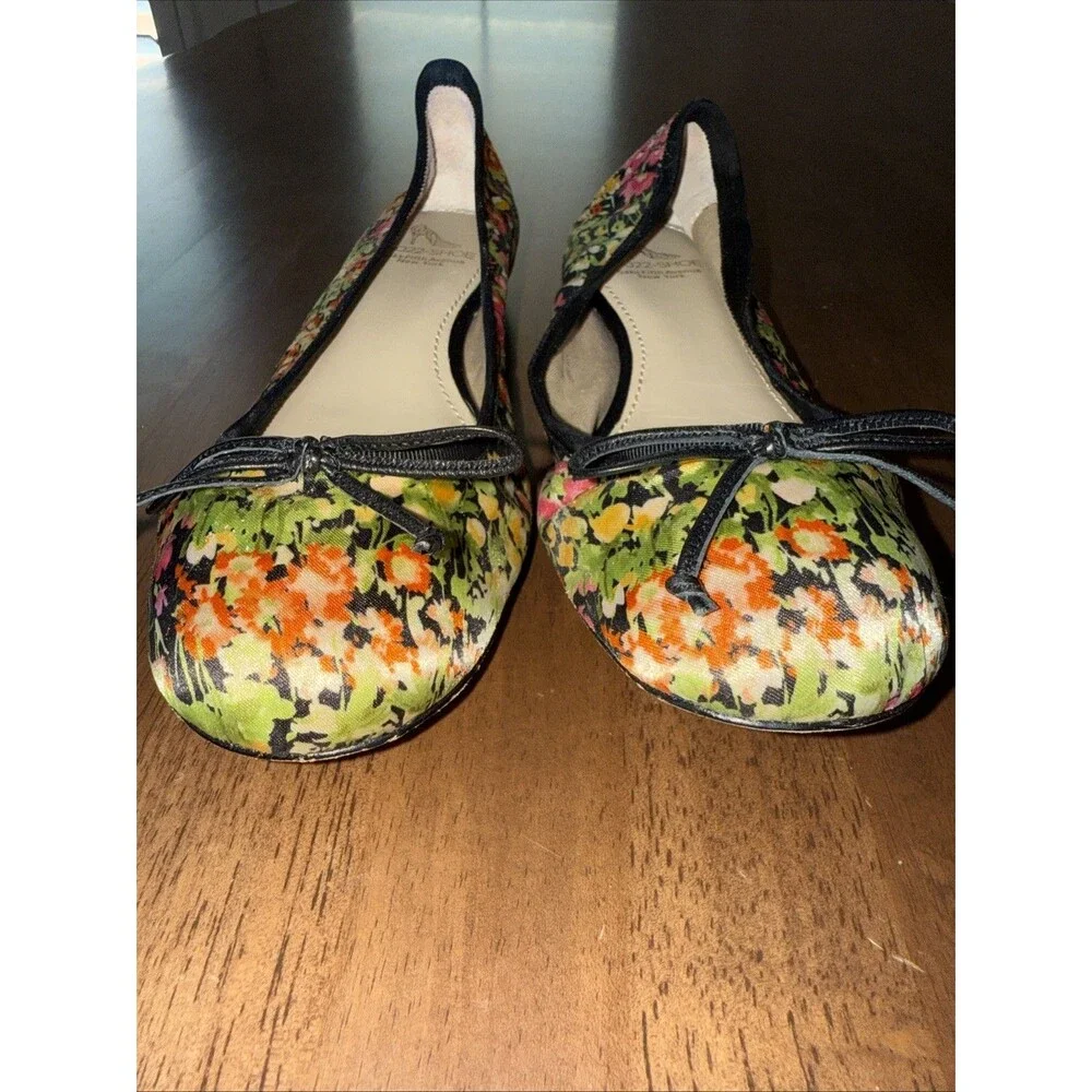 10022-SHOE Saks Fifth Ave Floral Ballet Flats Bow Leather Sole Womens 7M EU37.5